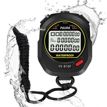 PULIVIA Waterproof Digital Stopwatch Timer with Large Display, Lap/Split Memory, Countdown/Count Up, Loud/Silent Alarm, Water-Resistant – Sports Training, Running, Fitness, Coaches, and Referees