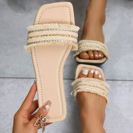 

Kukoosong Flat Sandals Women Flip Flops for Women New Fashion and High-end Sense One Flat Sandals and Slippers Khaki Size 38