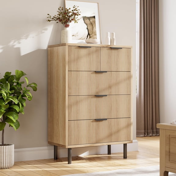 EastVita 54.7 Inch Chest of Drawers Wooden Modern Fluted 6 Drawer Dresser with Metal Legs and Handles and Anti-Tipping Design for Bedroom Living Room Hallway