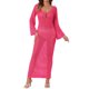 thumbnail image 1 of INSPIRAR CHIC Vestido de baño de manga larga con escote en V y huecos, cubre baño de ganchillo maxi en color rosa intenso, 1 of 6