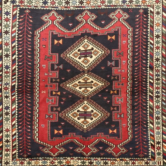Ahgly Company Machine Washable Indoor Square Traditional Saffron Red Area Rugs, 7' Square