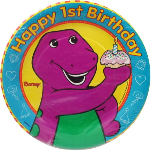 Barney Vintage 1st Birthday Small Paper Plates (8ct)