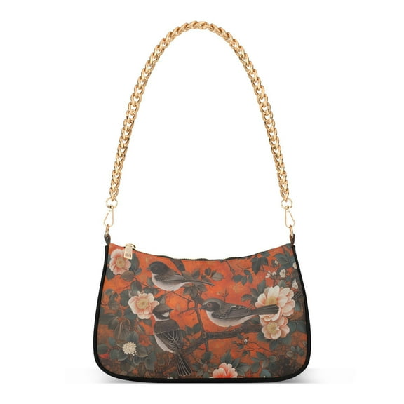 Flowers with Birds Women Handbags Shoulder Bag Cross Body Bag with Crossbody Strap Hobo Bags Chain Strap