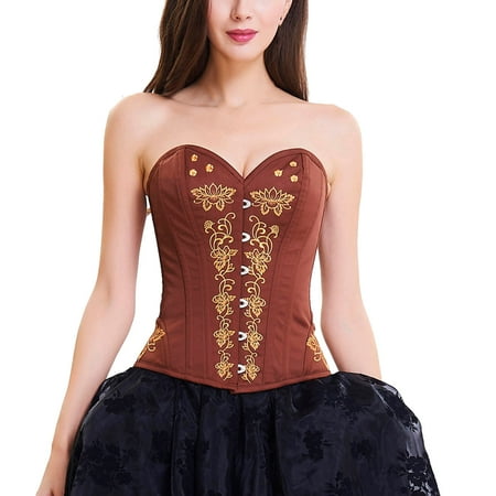 

YWDJ Corset Tops for Women Plus Size Ladies Fashion Retro Fan Shape U Neck Tight Waist Shaper Women Brown S