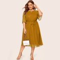 thumbnail image 1 of Robe Décontractée Grande Taille pour Femmes Col Rond Manches Mi-Longues Longueur Genou Robe de Soirée, 1 of 6