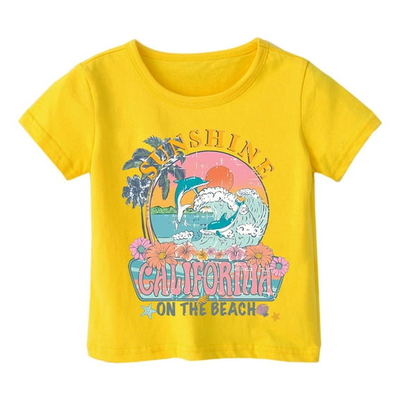 Suilloe Toddler Girls T-Shirts Summer Short Sleeve Round Neck Dolphin Printed Tee Kids Girls Lovely Comfortable Daily Wear School T-Shirts,4 -5 Years