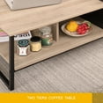 thumbnail image 5 of FITUEYES Industrial Wood and Metal with Shelves Coffee Table, Oak/Black, 5 of 6