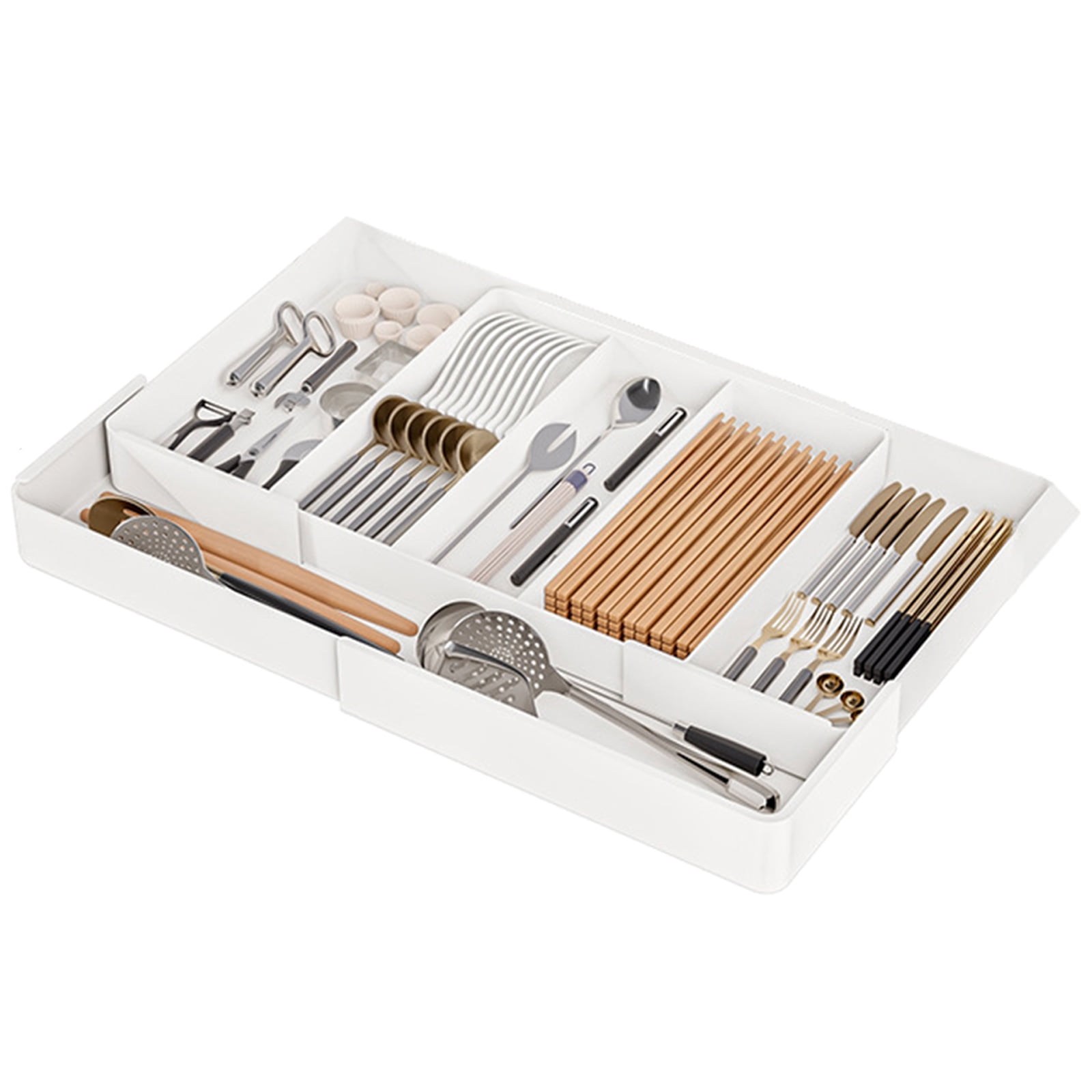 Expandable Drawer Organizers for Kitchen Utensils Adjustable Tray with Multiple Compartments for Spoons Forks and Cutter