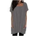thumbnail image 2 of Fglymey Womens Summer Solid Color Square Neck Short Sleeve Dress With Pockets - Casual Athleisure Tee​​ Gray 2XL, 2 of 3