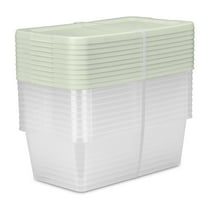 Sterilite Set of (10) 6 Quart Storage Boxes, Clear Plastic Storage Bin with Snap-on Lid, Light Green