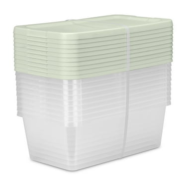 Sterilite Set of (10) 6 Quart Storage Boxes, Clear Plastic Storage Bin with Snap-on Lid, Light Green
