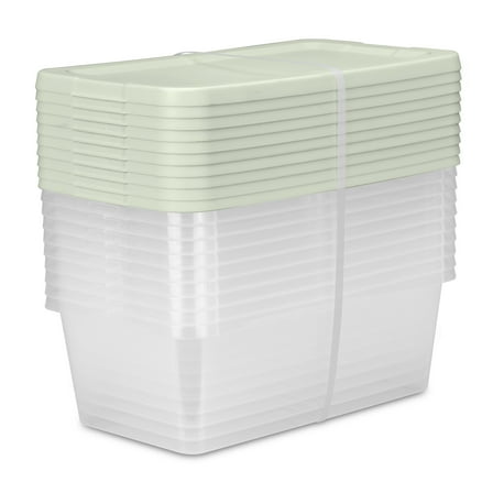 Sterilite Set of (10) 6 Quart Storage Boxes, Clear Plastic Storage Bin with Snap-on Lid, Light Green