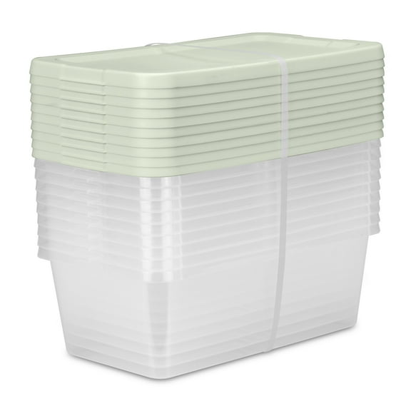 Sterilite Set of (10) 6 Quart Storage Boxes, Clear Plastic Storage Bin with Snap-on Lid, Light Green