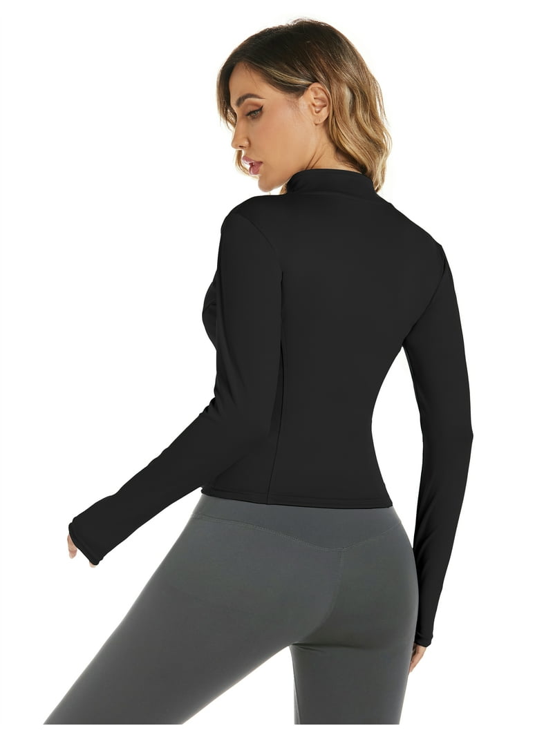 Aoouku Women's Long Sleeve Tops Cropped Jackets Zip up Gym Jacket
