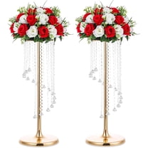 Nuptio 28" Tall Gold Crystal Flower Stand Table Centerpiece Decor ，Elegant Bridal Shower Party Wedding Centerpiece Decoration，Set of 2