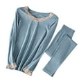 thumbnail image 2 of BONIXOOM Christmas Pajamas For Family Christmas Pajamas For Women Leisure None Long Sleeve Solid Sleepwear Sets Blue One Size, 2 of 6