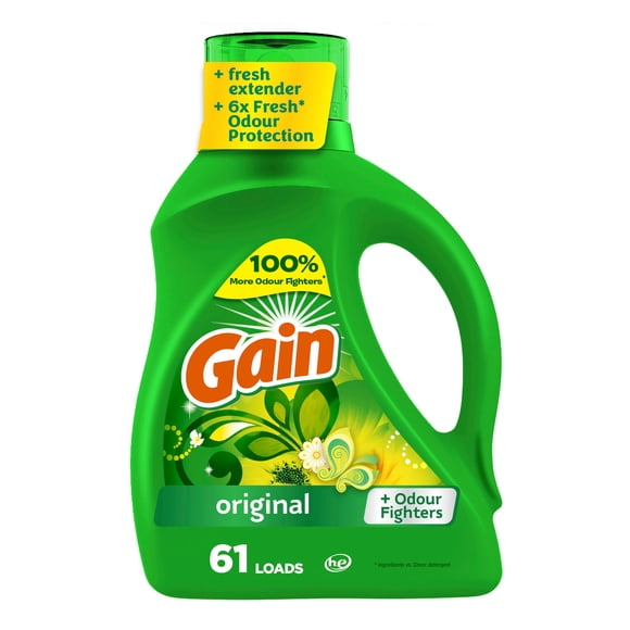 Détergent à lessive liquide Gain, parfum Original, 61 brassées, fraîcheur + élimination des odeurs, savon nettoyant liquide haute efficacité pour laveuse