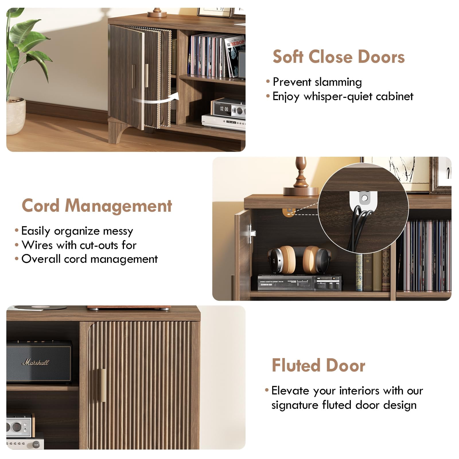 Vebreda 58 Inch Tall Modern TV Stand for 55"/65" TVs, Mid-Century Entertainment Center with Storage, Walnut
