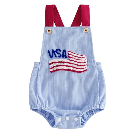 Dakiuu My First 4th of July Baby 1 Piece Summer Romper Newborn Infant Boy Girl USA Flag Embroidered Jumpsuit Sleeveless Backless Bodysuit Outfits 0-18 Month