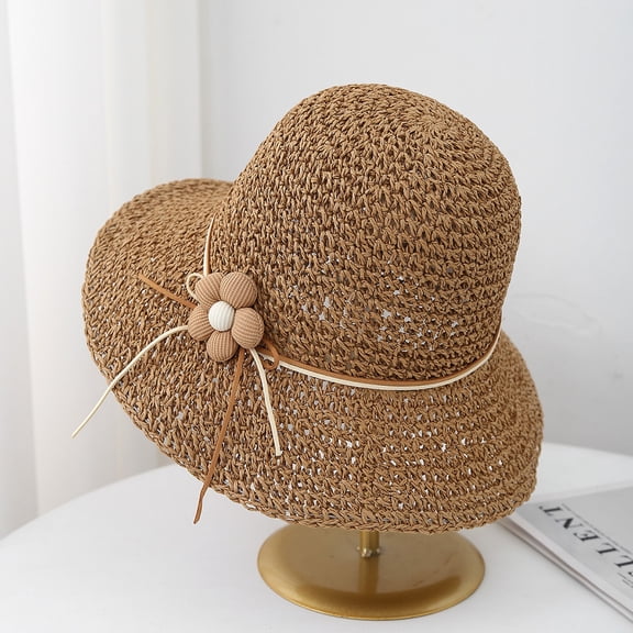 CHENge Women's Summer Straw Bucket Hat with Breathable Lace Cutout Design for Sun and Outdoor Travel