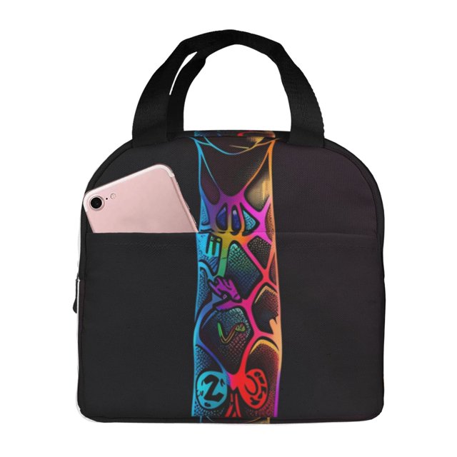 Easygdp Neon Psychedelic Giraffe Bolsa Térmica Premium - Tela Oxford Impermeable, Gran Capacidad, Bolsillo Frontal, Unisex para Trabajo, Escuela, Actividades al Aire Libre y Picnics
