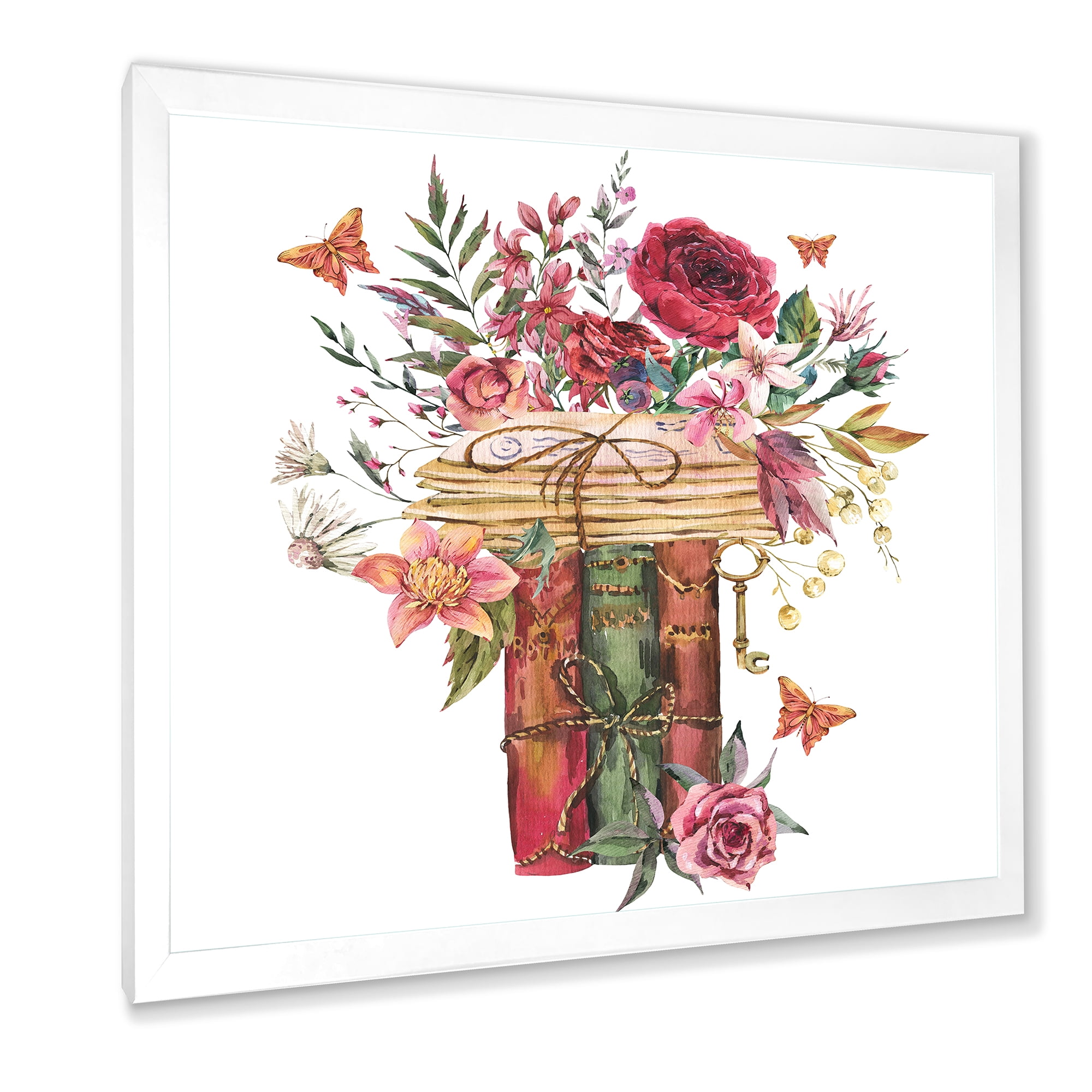 Designart 'Wildflowers With Vintage Old Books' Farmhouse Framed Art Print