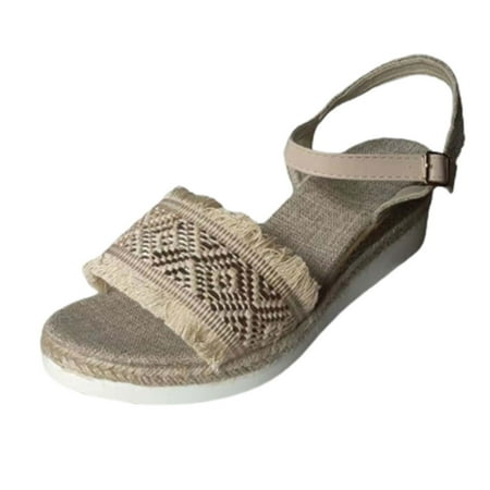 

YanHoo Clearance Wedge Sandals For Women Platform Dressy Summer Ankle Strap Open Toe Sandals Slingback Wedges High Heels Beach Sandals