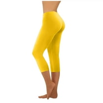 GEWSEY Women's Active FormFlex Buttery Soft High Waist 19" Inseam Capri Yoga Workout Leggings with Pockets (Yellow, L)