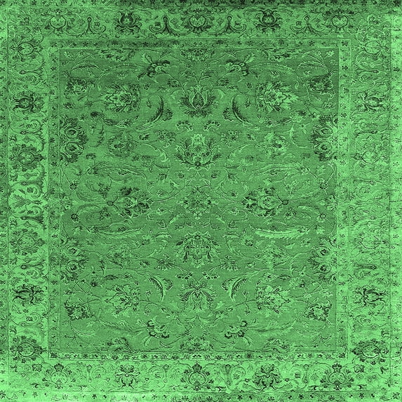 Ahgly Company Indoor Square Oriental Emerald Green Industrial Area Rugs, 3' Square