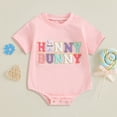 thumbnail image 2 of Nwiuh My First Easter Baby Girl Boy Outfit Short Sleeve Bunny Shirt Onesie Bubble Romper Newborn Easter Clothes (Pink, 12-18 Months), 2 of 3