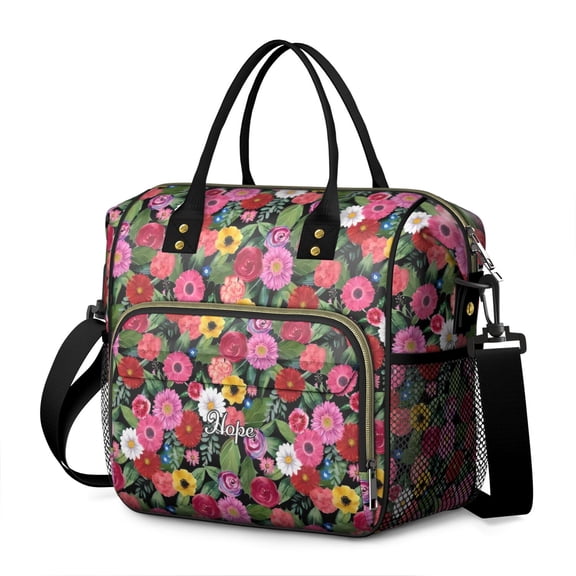 Pioneer Flower Floral Print Pattern Womens Lunch Box for Work,Insulated Large Lunch Bag for Tween and Teen,Loncheras Para Mujer,Leakproof Adult Lunch Bag for Work,Beach,Travel,Picnic,Camping