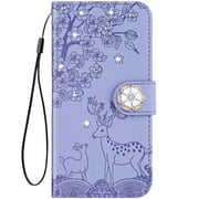 LICHENGTAI iPhone 11 Pro Max 6.5 Purple Sika Deer Embossed Point Drill Leather Case with Lanyard