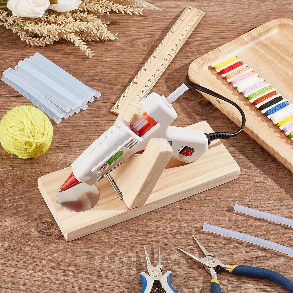 Glue Tool Sets Including Hot Melt Resin Glue Sticks and Wooden Hot Glue Holder Mixed Color Glue Stick: 9.8x0.8cm 50pcs Holder: 21.3x8x3.3cm 1pc