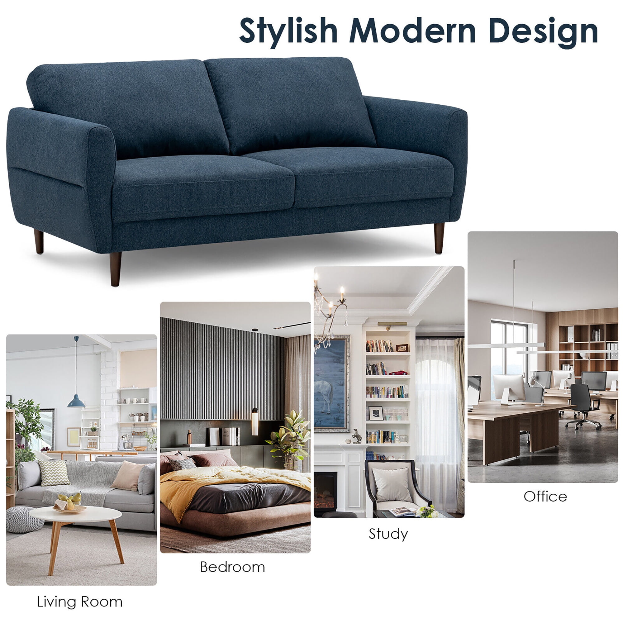 Gymax 72'' Fabric Sofa Couch Living Room Small Apartment