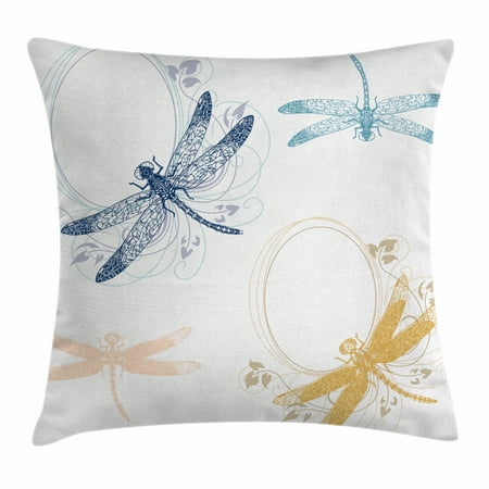 Dragonfly Throw Pillow - Dragonfly Throw Pillow Cushion Cover, Floral Spring Bugs Wings with Flower Petals Animal Nature Themed Artful Motif, Decorative Square Accent Pillow Case, 24 X 24 Inches, Multicolor, by Ambesonne
