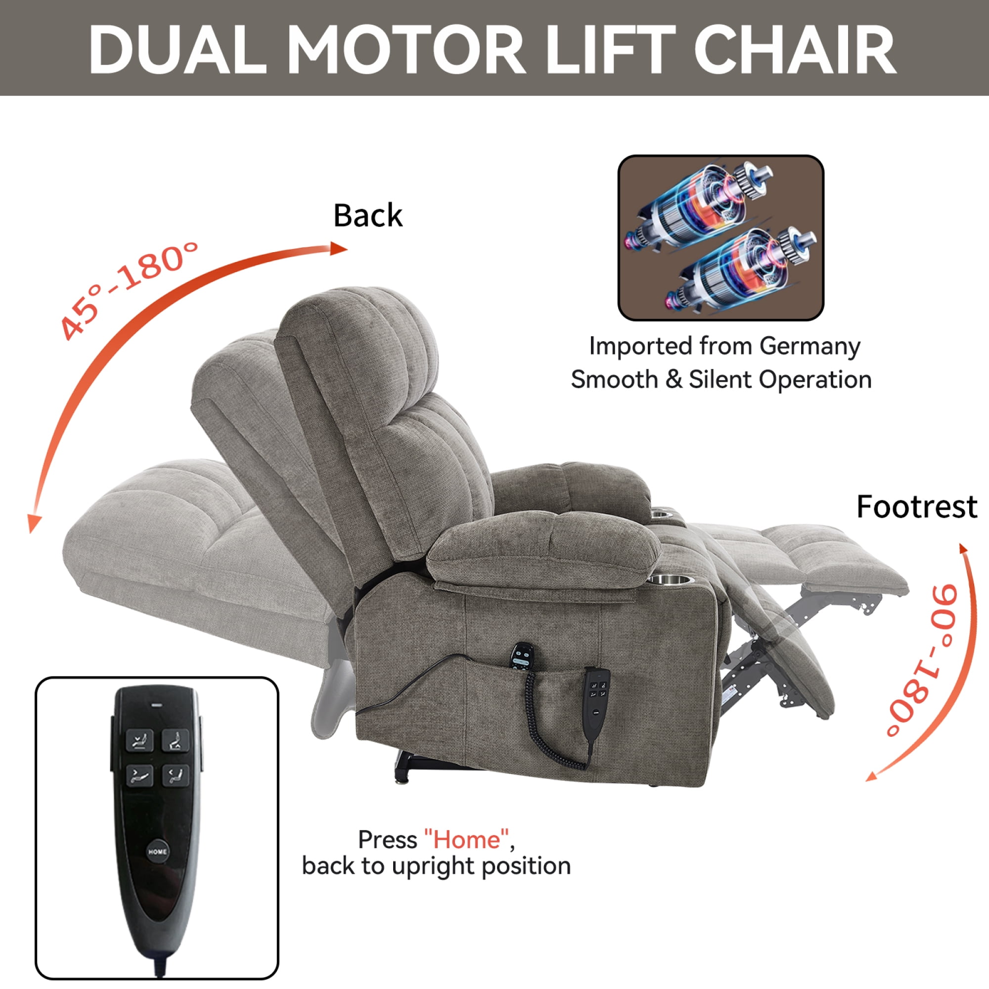 Leumius Power Lift Recliner Chair for Elderly,Heavy Duty Recliner with 8-Point Vibration Massage and Lumbar Heating,Infinite Position,Up to 350 LBS,Brown