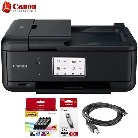 Canon Network Printer Copiers - Canon PIXMA TR8520 Wireless Home Office All-in-One Printer with Scanner, Copier & Fax (2233C002) with Canon CLI-281 4-Ink Pack + XXL Black Ink Tank + USB Printer Cable