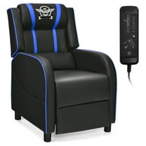 Giantex Gaming Recliner Chair, Reclining Gaming Chair Ergonomic Leather Sofa with Footrest Lumbar Support Headrest and Side Pouch for Living Room Home Theater, Blue