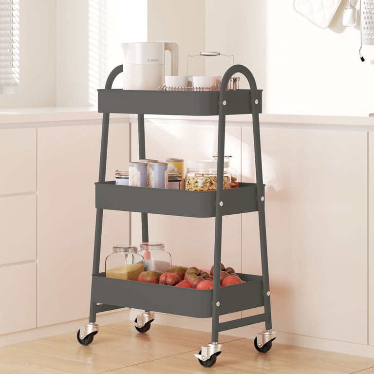 EDX 3-Tier Rolling Cart, Metal Storage Cart with Lockable Wheels