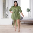 thumbnail image 2 of AURA Women Plus Size Lace Shirt Dress Sexy Solid Color Mini Dress 3 4 Sleeve Irregular Hem, 2 of 7