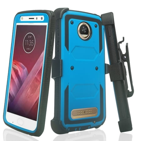 Motorola Moto Z2 Play, Moto Z2 Force, Rugged Full-Body [Built-in Screen Protector] Heavy Duty Holster Shell Combo Case for Z Force 2, Z Play 2 - (Best Price For Moto Z Play)