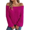 thumbnail image 2 of Crochet Tops for Women Off the Shoulder Sweaters Summer Long Sleeve Hollow Out Knit Beach Clothes Rose Red M, 2 of 9