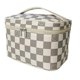 thumbnail image 4 of Bolsa de maquillaje de gran capacidad con cremallera brillante, bolsa de cosméticos de viaje con asa resistente para viajes al aire libre, cuadros grises y blancos, 4 of 5