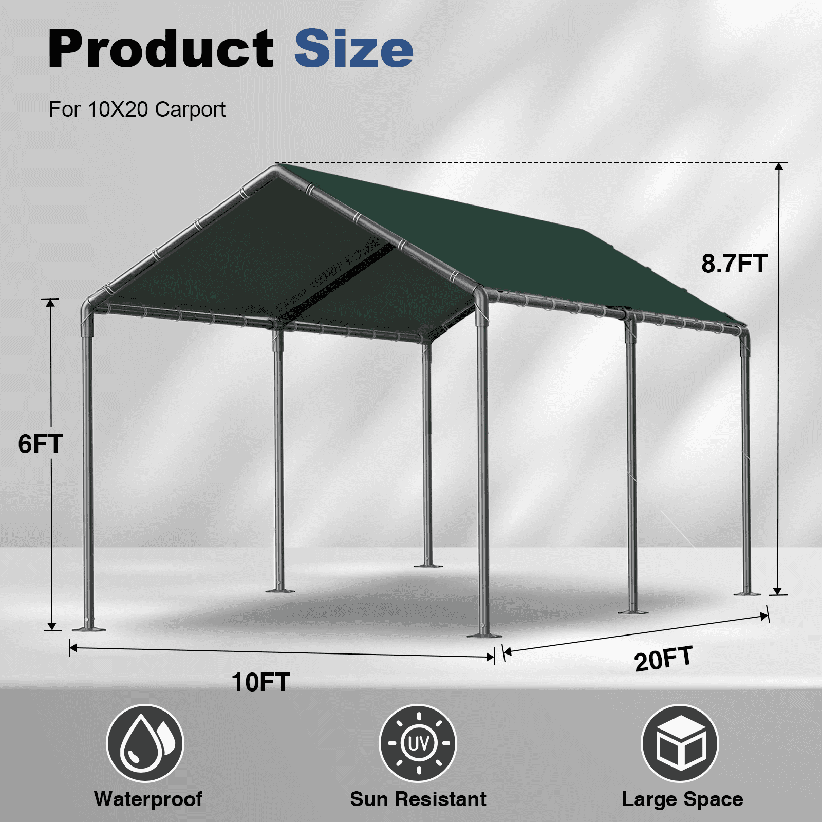 Grezone Carport L20xW10xH9.2Ft Heavy Duty Portable Garage Car Tent All Season UV Resistant Canopy