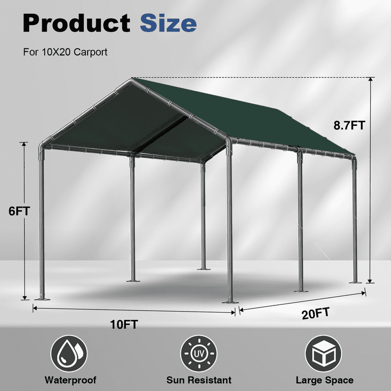Grezone Heavy Duty Portable Garage Car Canopy 10'x20'x8.7