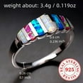 thumbnail image 5 of 1pc Women's Fashion Ring 3.4g S925 Pure Silvery Inlaid Colorful Synthetic Opal Ring Women's Daily Casual Vacation Party Pride Month Jewelry Gift,Silvery10, 5 of 7