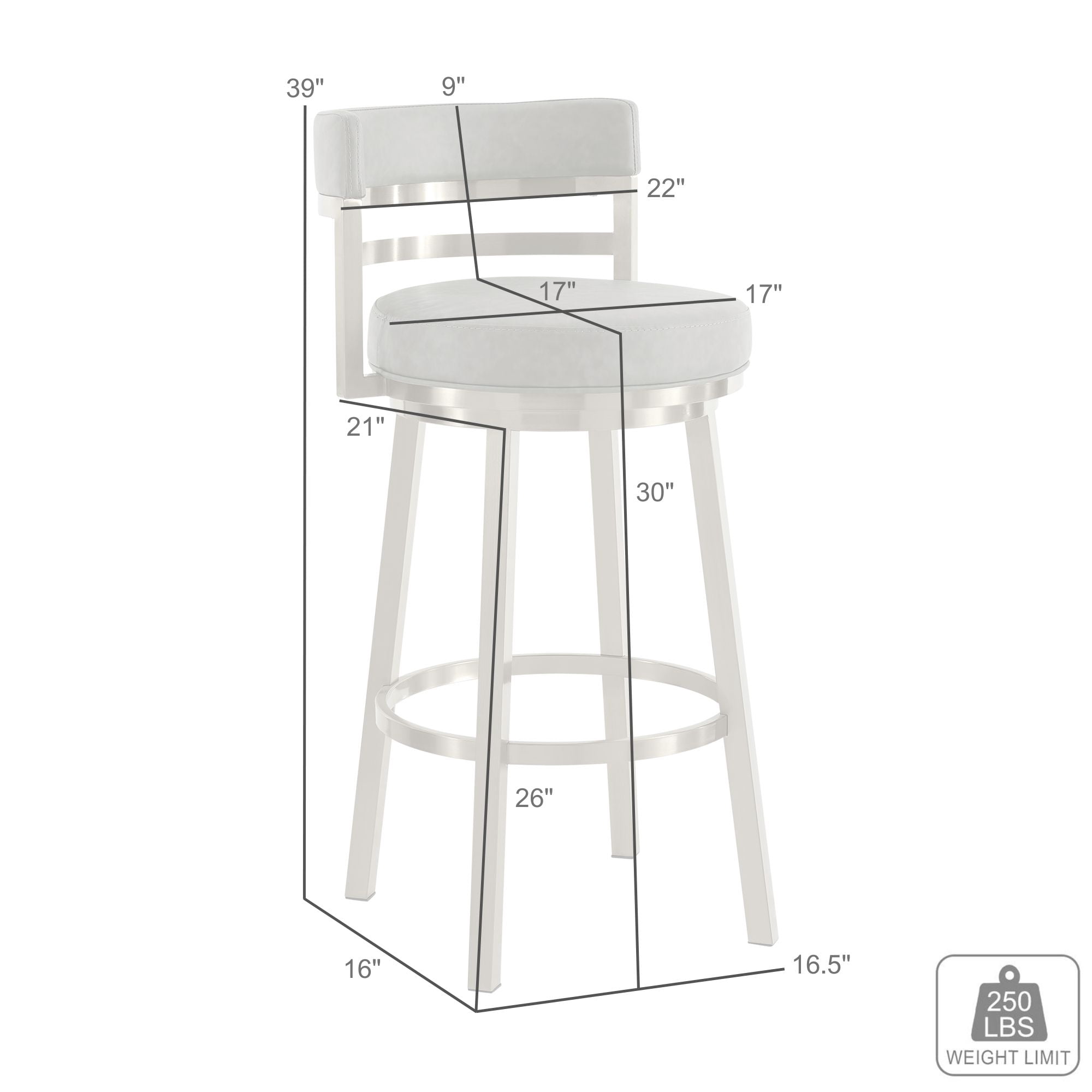 Madrid 30" Swivel Bar Stool in Gold Brushed Stainless Steel with Vintage Coffee Faux Leather