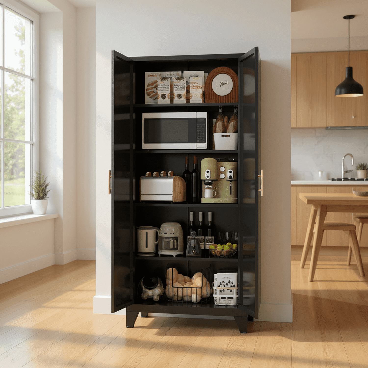 Homy Casa 70.8" Black Tall Storage Cabinet with 4 Adjustable Shelves for Kitchen, Pantry Cupboard