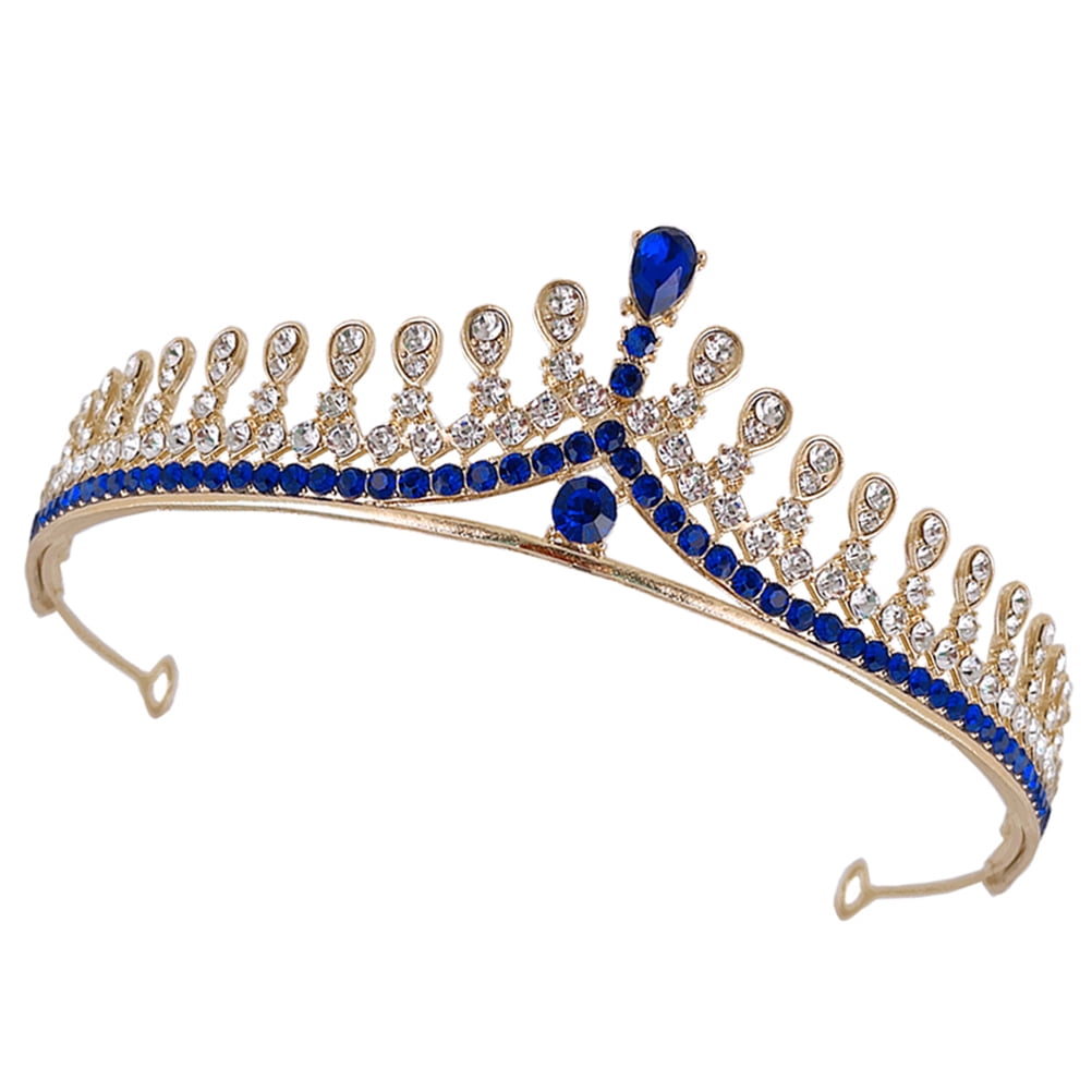 TABLZONE Wedding Bridal Crown Dark Blue Rhinestone Tiara Hair Jewelry for Bride Decoration