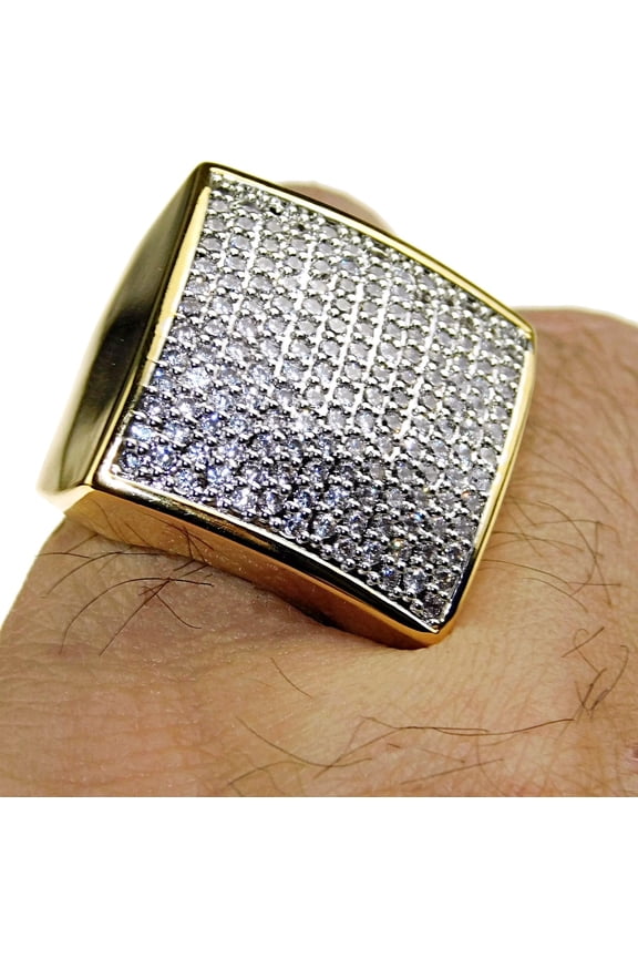 Men's Huge Hip Hop Ring 24MM Square 2-Tone Simulated CZ Gold Plated